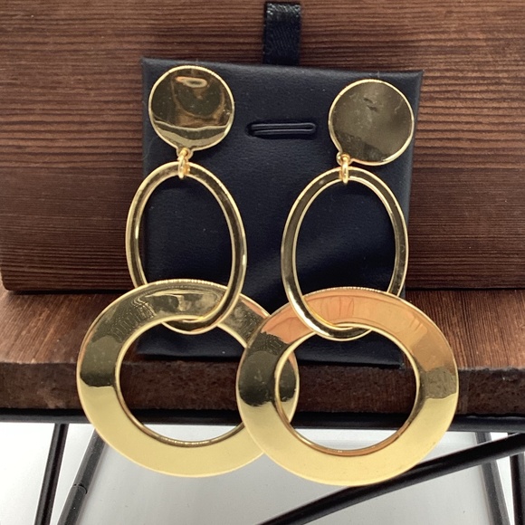 Source Unknown Jewelry - 51. Gold 3-Tier Circular Earrings 3” VGUC